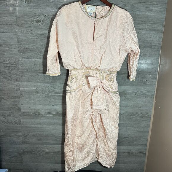Spenser Jeremy Pink Floral Embroidered Sequin Beaded Knee Length Dress Size 10 - Picture 1 of 16